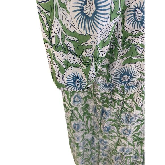 Size XL Karni Cotton Green And Blue Floral Printed Boho Maxi Dress - Picture 5 of 8
